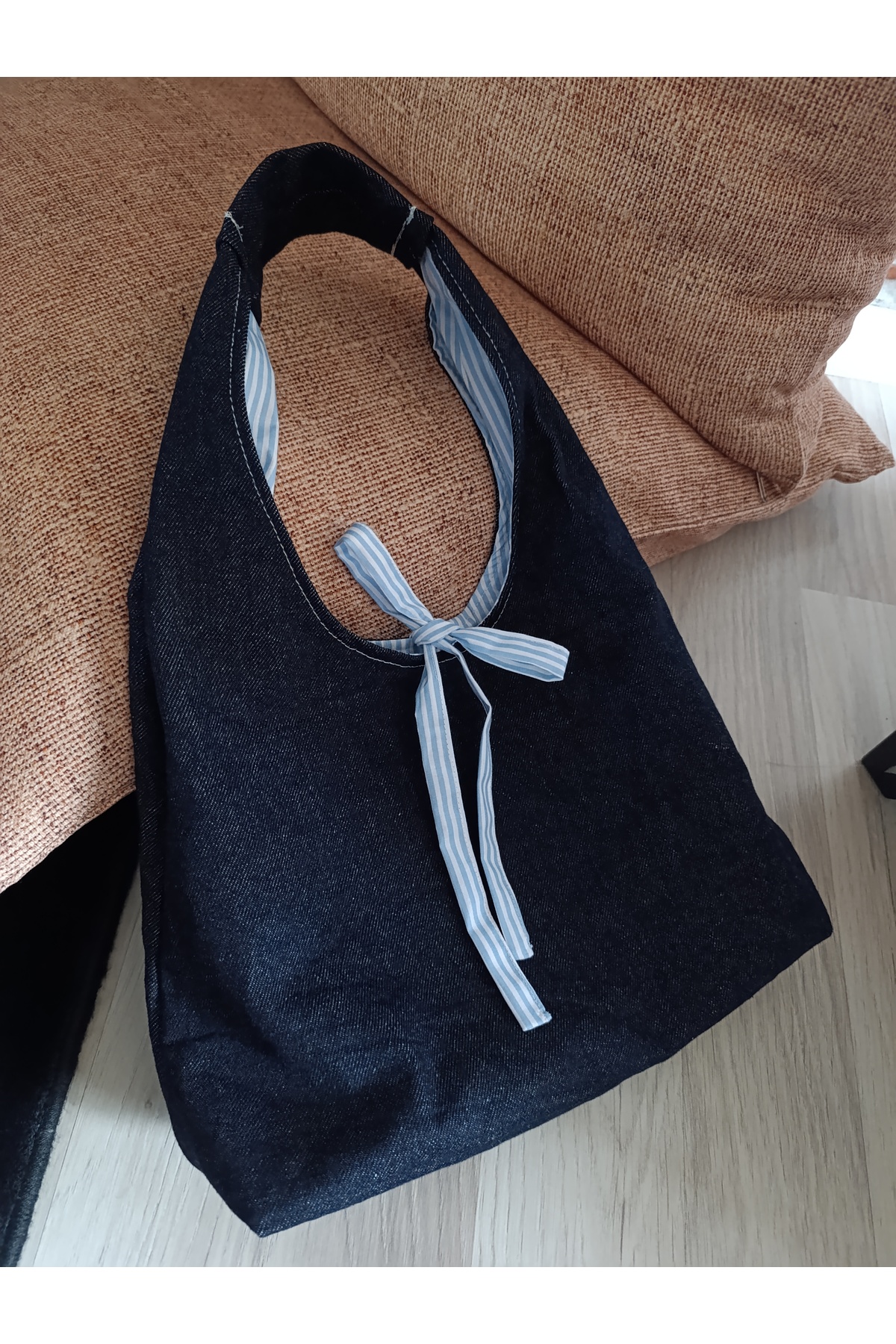 ÖZLEM HANDMADE LACİVERT KOT HOBO KOL ÇANTASI görsel 2