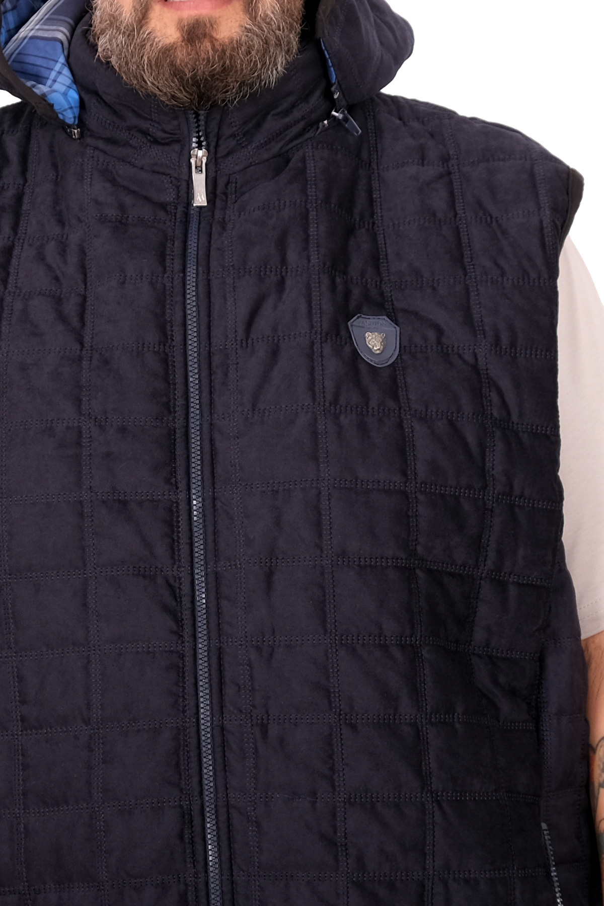 ModeXL Mode XL Battal Beden Erkek Kapitone Yelek U25717 lacivert süet görsel 5