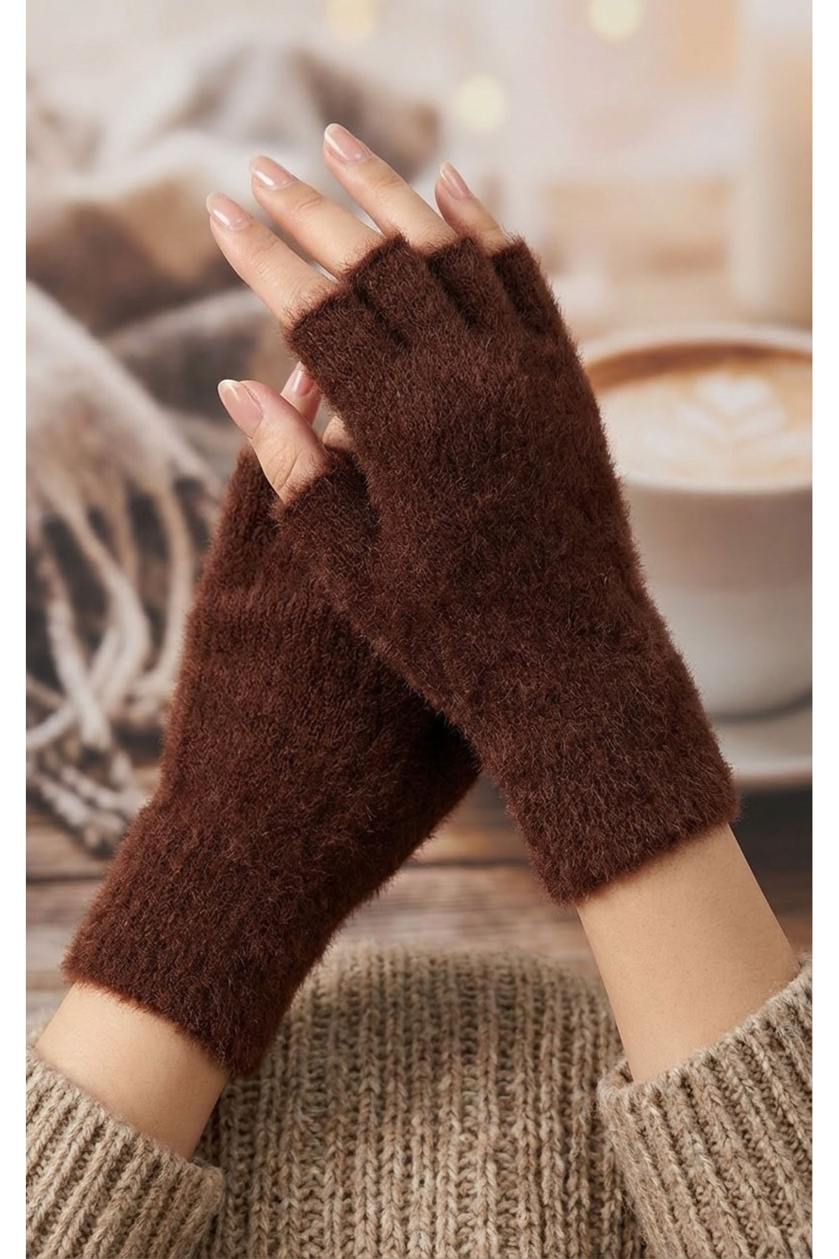 Eke Tekstil Kadın Peluş Kısa Parmak Eldiven