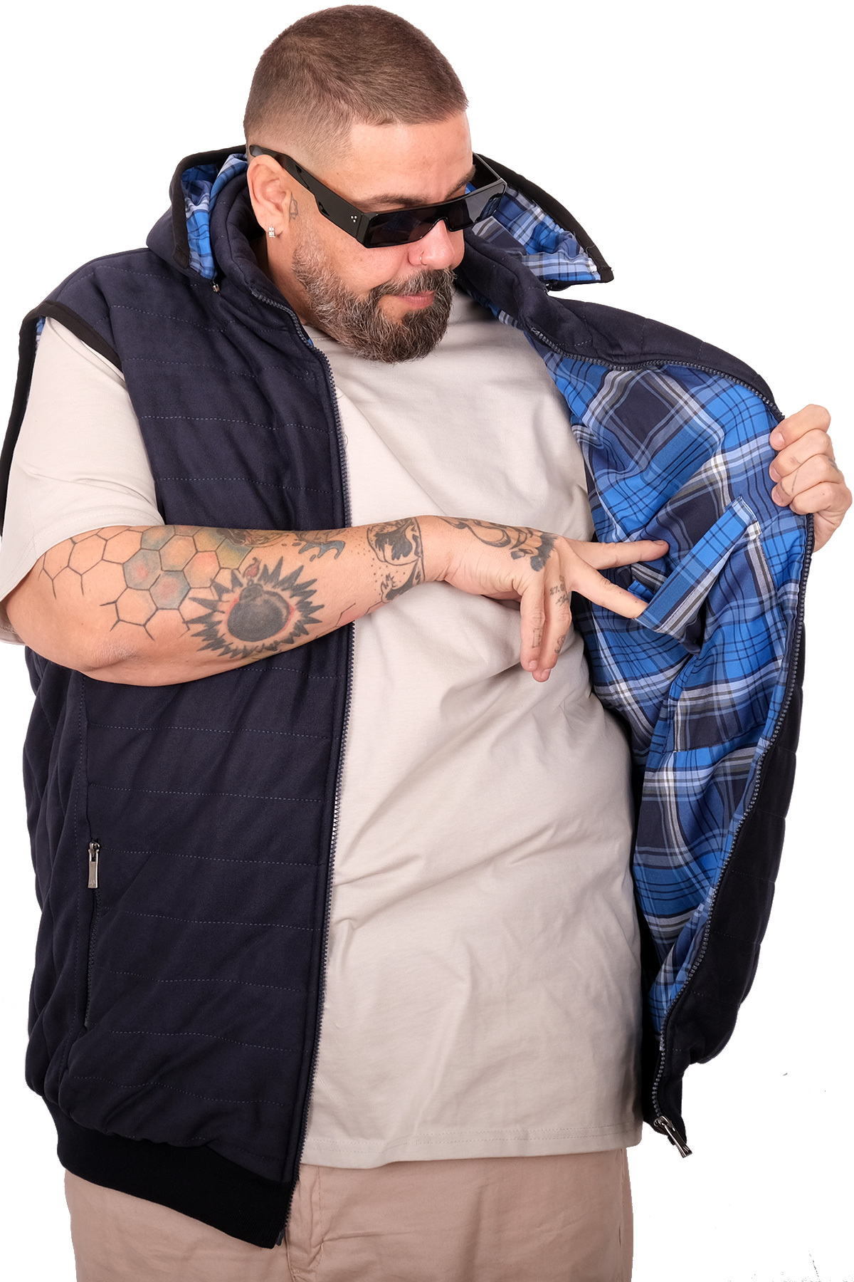 ModeXL Mode XL Battal Beden Erkek Kapitone Yelek U25717 lacivert görsel 3