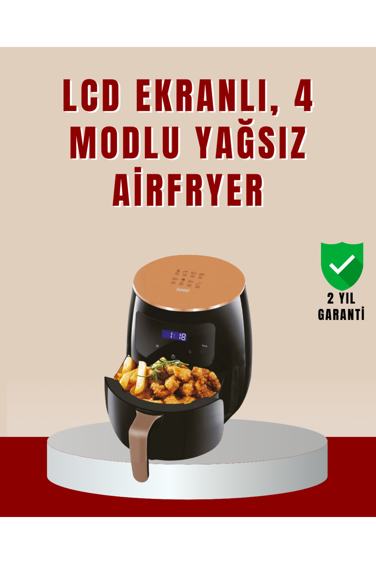 MBB ETİCARET 6 Litre Büyük Kapasiteli Dokunmatik Airfryer 2400W Yağsız Fritöz