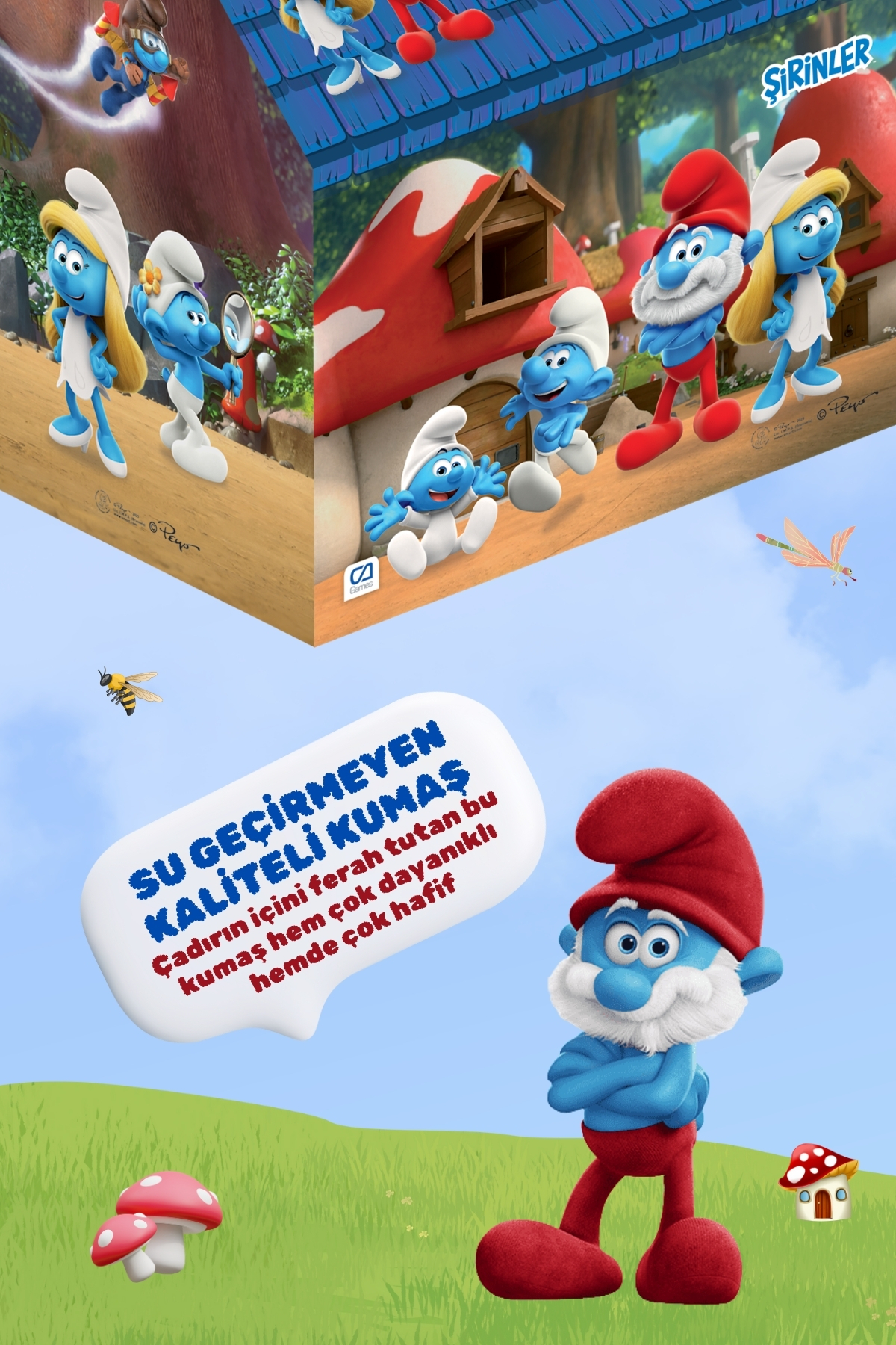CA Games Şirinler Smurfs Temalı Lisanslı Kaliteli Kumaşlı 2 Kişilik Kolay Kurulum Eğlenceli Çocuk Oyun Çadırı fotoğrafı 4 (önizleme)