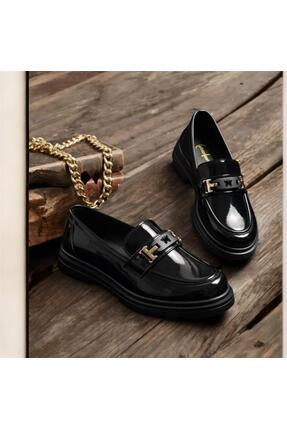 mersin md tekstil kadın siyah günlük tokalı loafer casual rahat tam kalıp babet