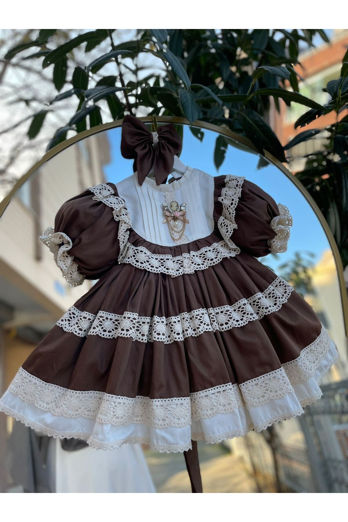 Sare Çocuk Giyim Kız Çocuk Kahverengi Cosplay Fotoğraf Çekim Elbisesi + Toka