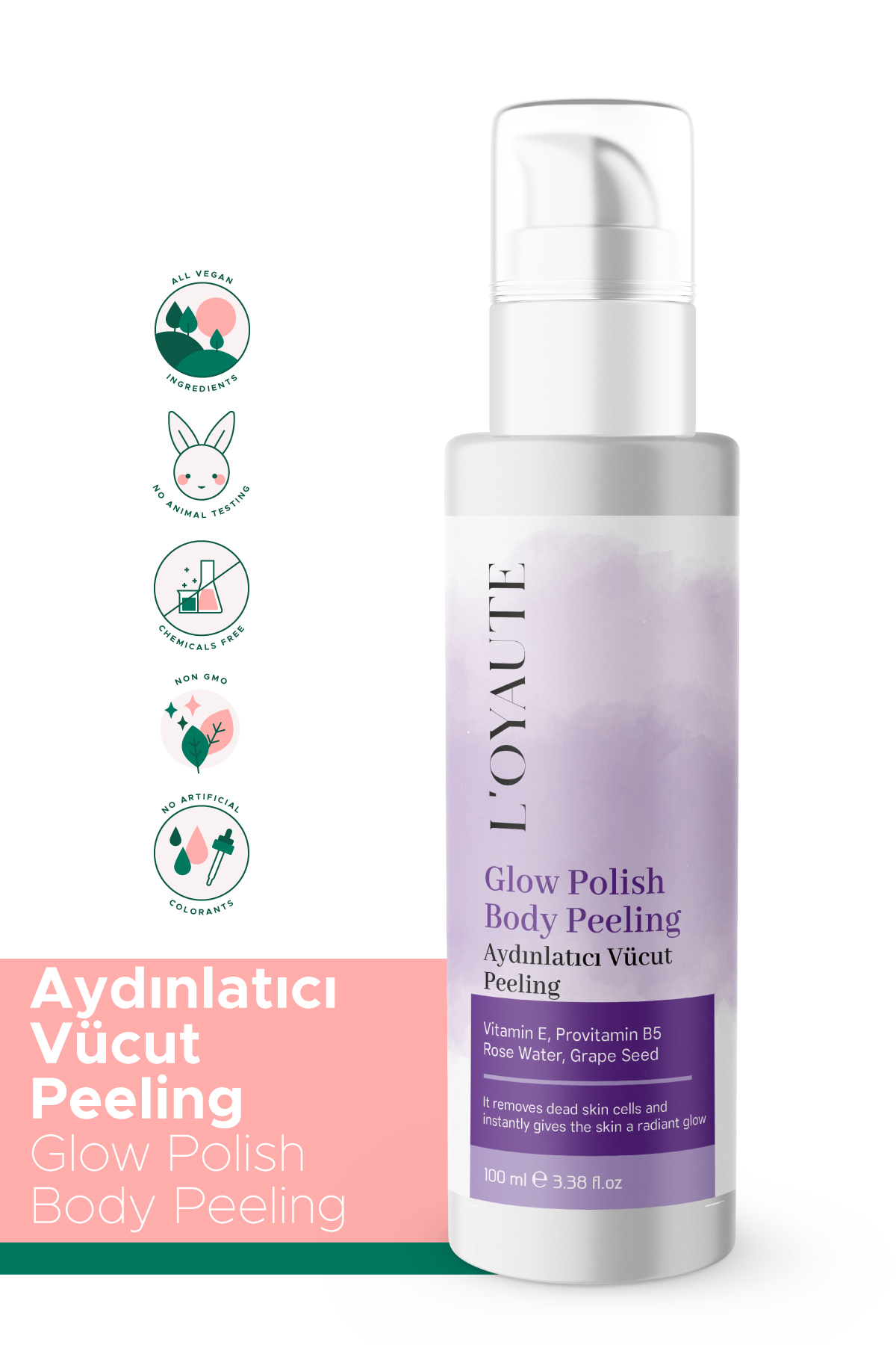 L'OYAUTE Glow Polish Body Peeling Üzüm Çekirdekli Vücut Bakım Peeling Ölü Deri Karşıtı Canlandırıcı Etki 100 ml — LVBP2501