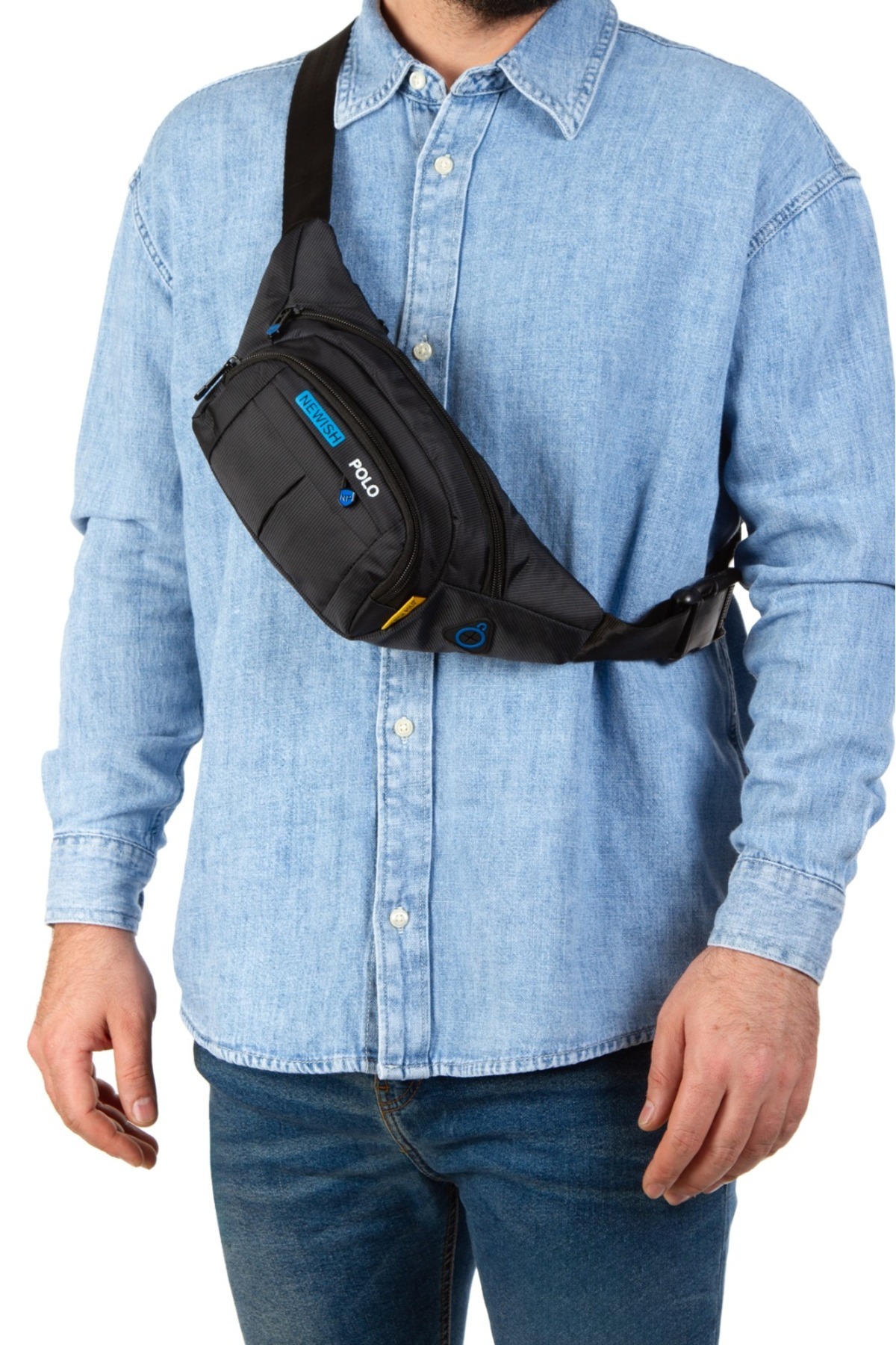 NEWISH POLO ACCESSORIES  Unısex Keten Telefon Bölmeli ve 5 fermuarlı Bel Ve Çapraz Omuz Çanta Göğüs Seyahet Günlük Bodybag - Görsel 7