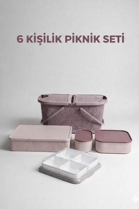 İ&A HOME 6 Kişilik Piknik ve Kahvaltı Seti | Taşınabilir Sepet, Kapaklı Kaplar