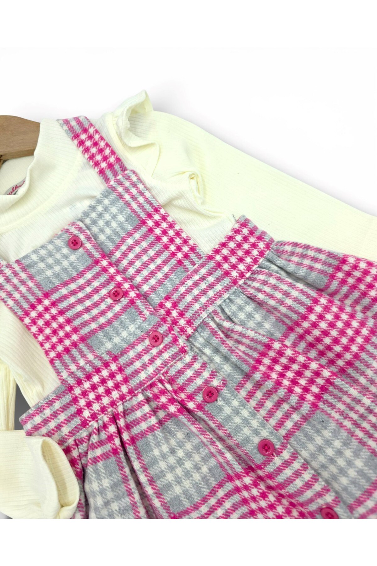 Ege Bebek Kız Çocuk Ekose Desenli 2-3-4-5-6 Yaş Salopet Elbise , Badili 2'li Şık Takım fotoğrafı 6 (önizleme)