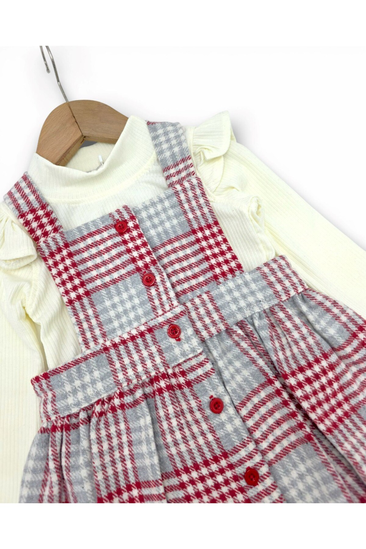Ege Bebek Kız Çocuk Ekose Desenli 2-3-4-5-6 Yaş Salopet Elbise , Badili 2'li Şık Takım fotoğrafı 6 (önizleme)