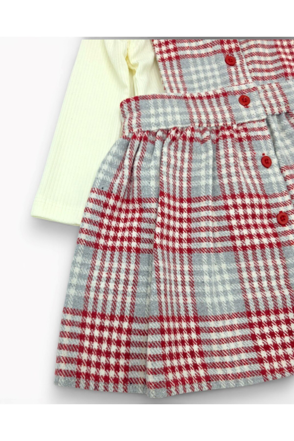 Ege Bebek Kız Çocuk Ekose Desenli 2-3-4-5-6 Yaş Salopet Elbise , Badili 2'li Şık Takım fotoğrafı 4 (önizleme)