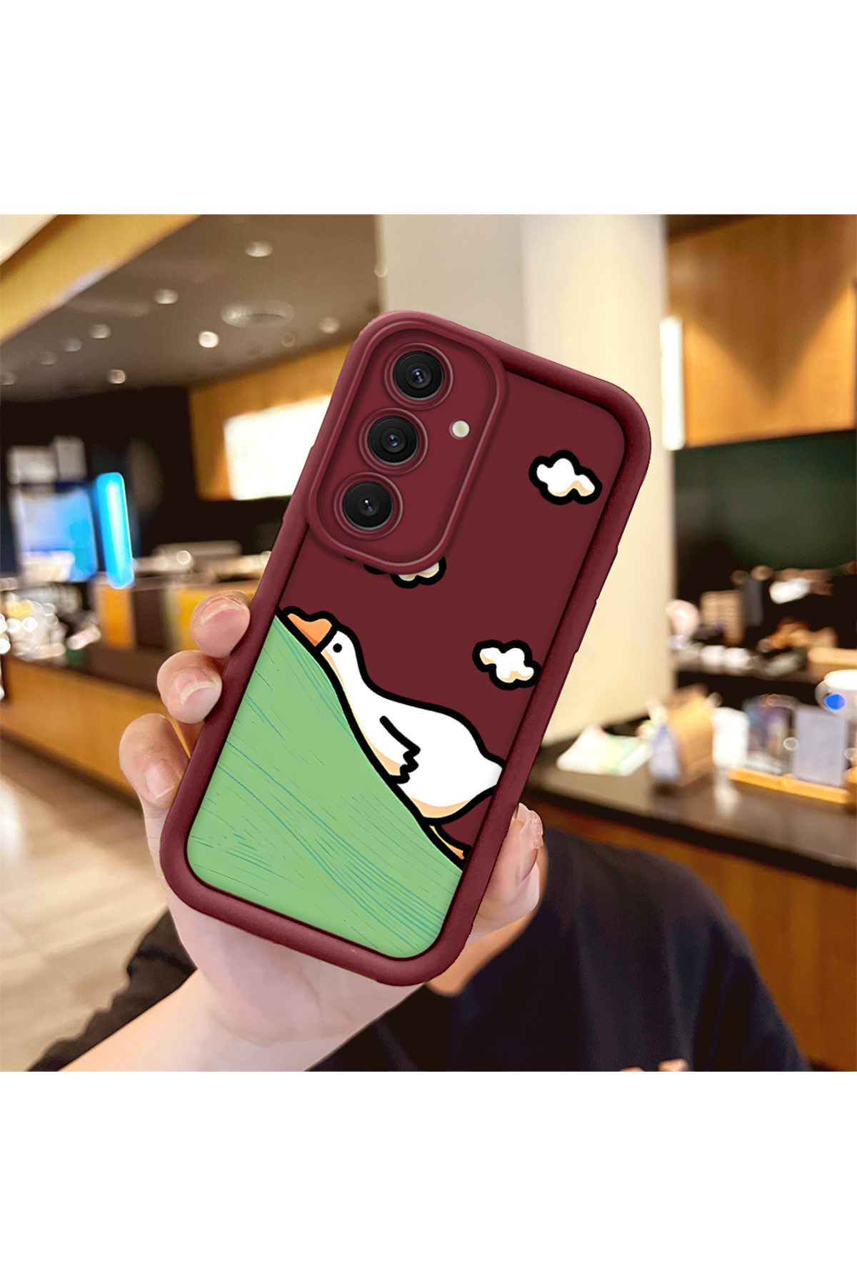 Samsung Galaxy S24 Plus Compatible Flexible Silicone Protection Burgundy Color Cute Duck Case
