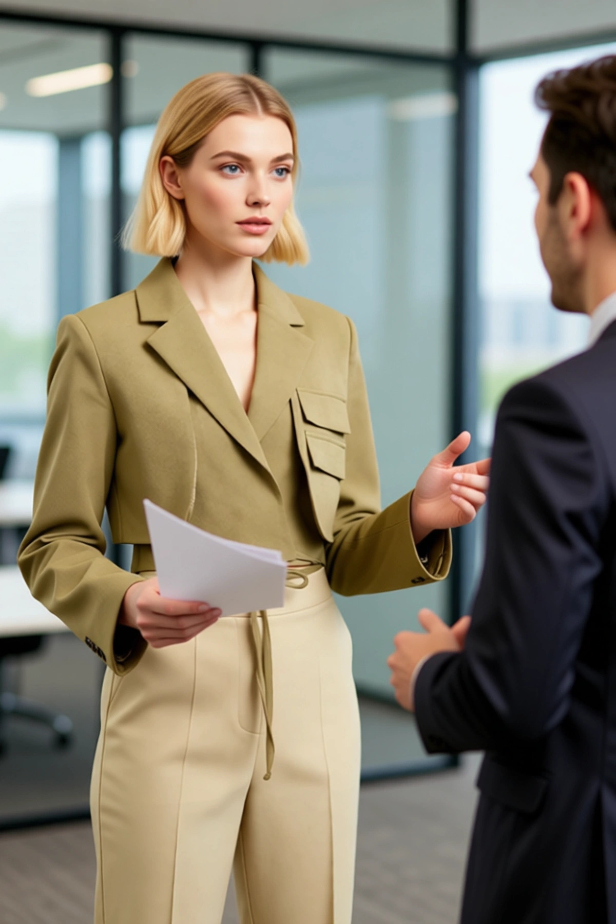 BENERLY  Kadın Kruvaze Dokuma Ceket Uzun Kollu Ceket Yaka Regular Kalıp Fonksiyonel Dayanıklı Rahat - Görsel 3