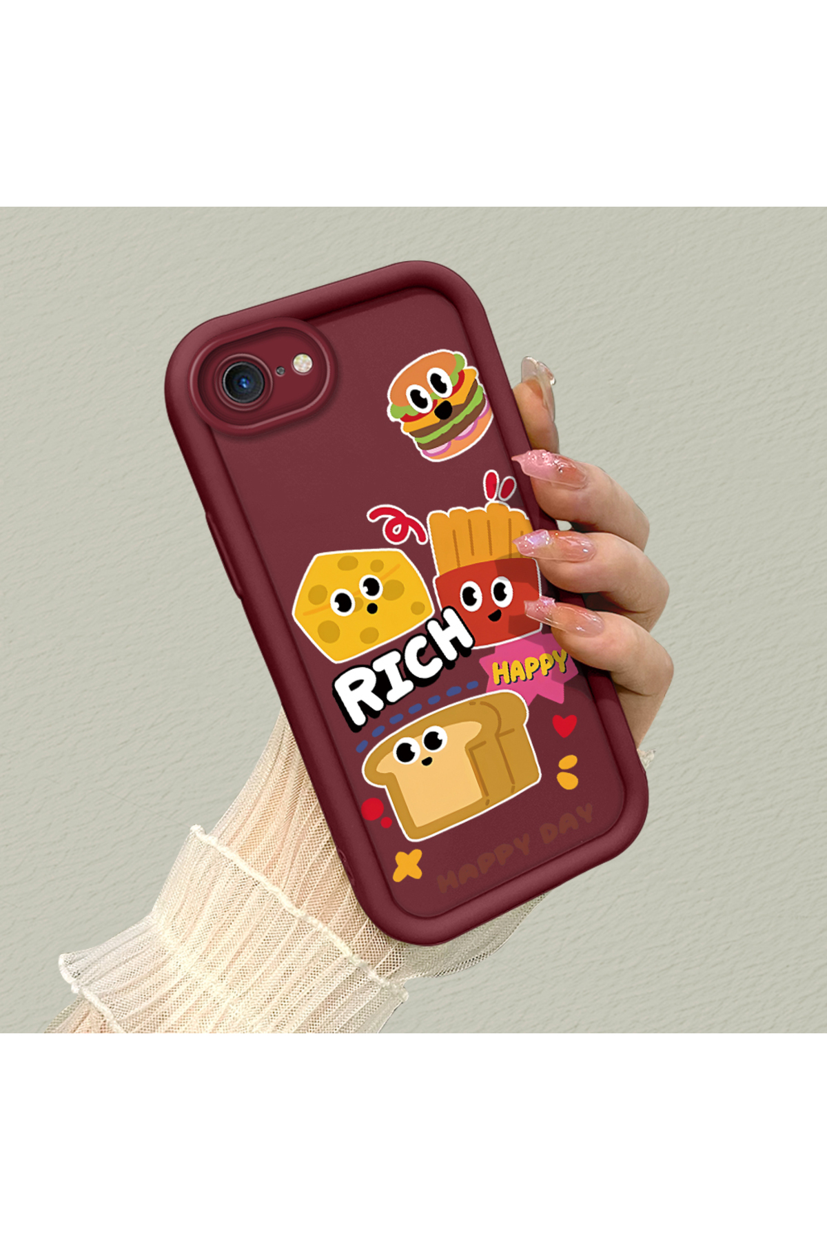 iPhone 7/8/SE 2020 2022 Compatible Flexible Silicone Protection Burgundy Color Cartoon Case
