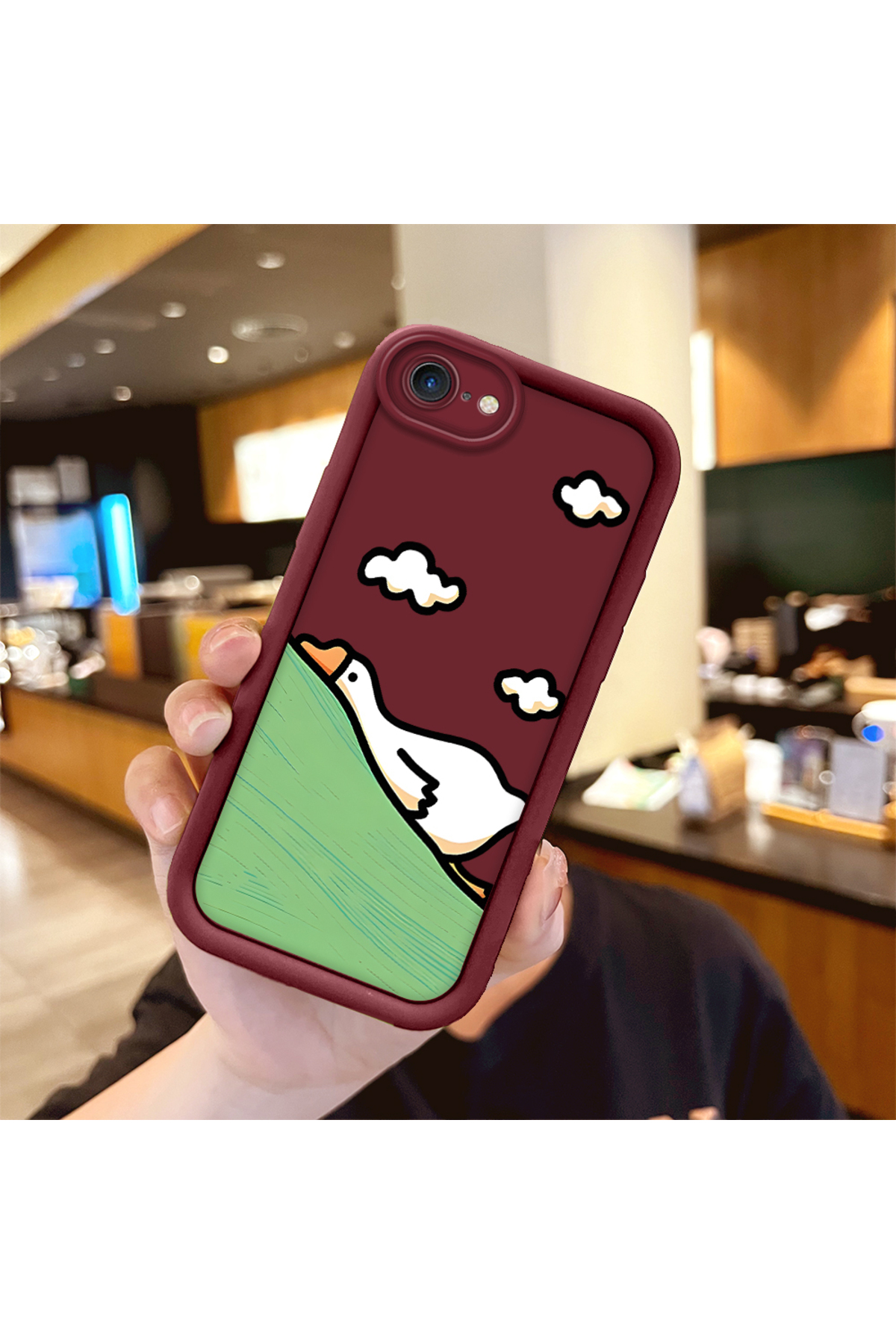 iPhone 7/8/SE 2020 2022 Compatible Flexible Silicone Protection Burgundy Color Cute Duck Case
