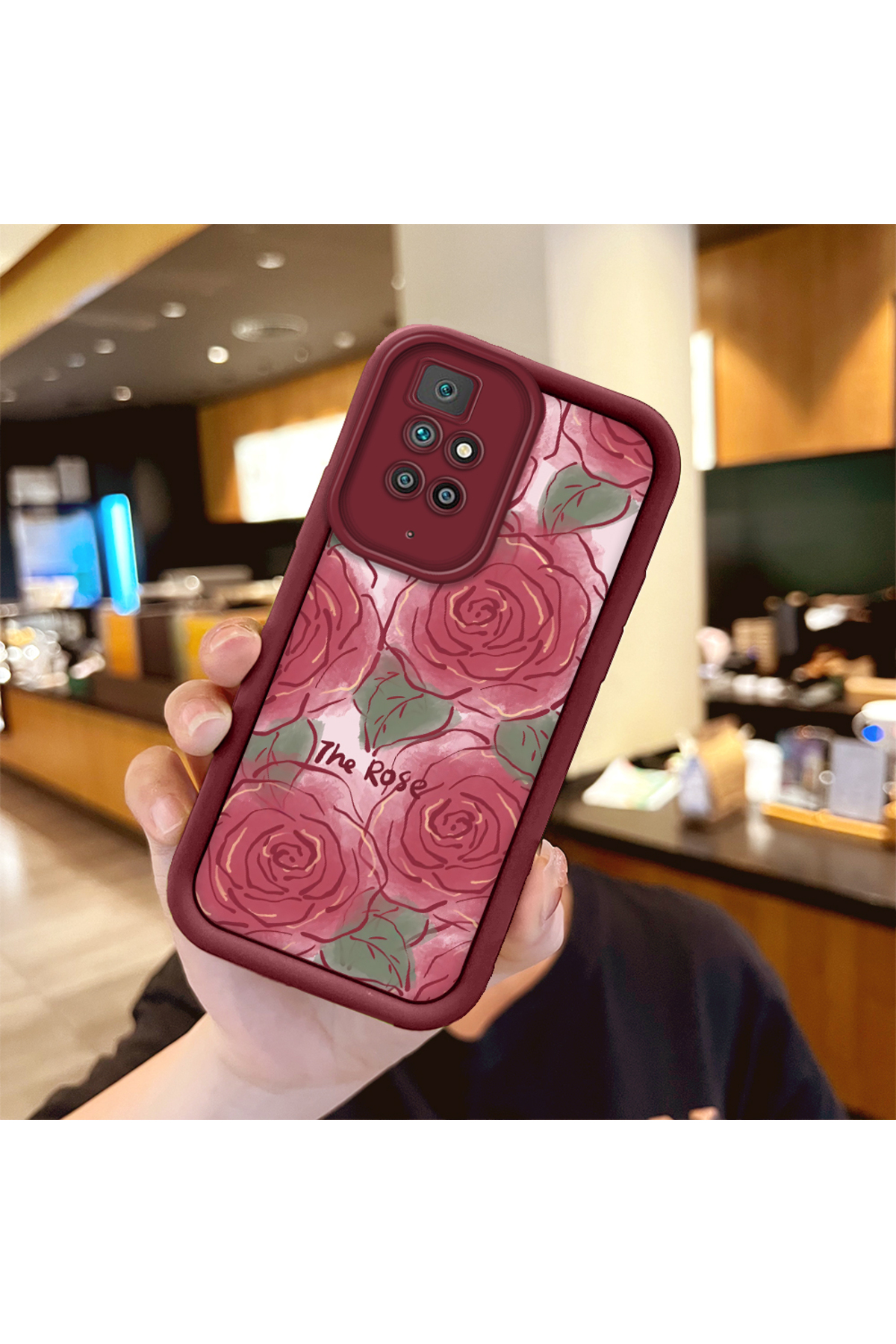 Xiaomi Redmi 10 2022 Compatible Rose Butterfly Pattern Claret Red Silicone Shockproof Case