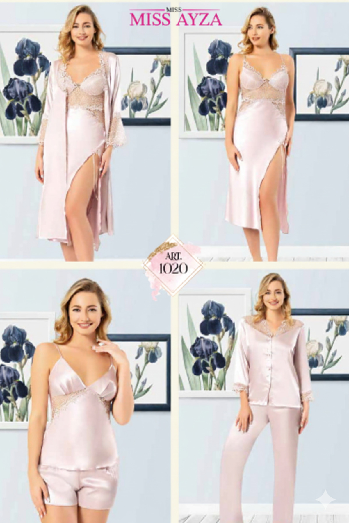 MİSS AYZA İÇTEN GELEN ŞIKLIK MissAyza 1020 İPEK SATEN 6'LI UZUN GECELİK ve SABAHLIK TAKIM