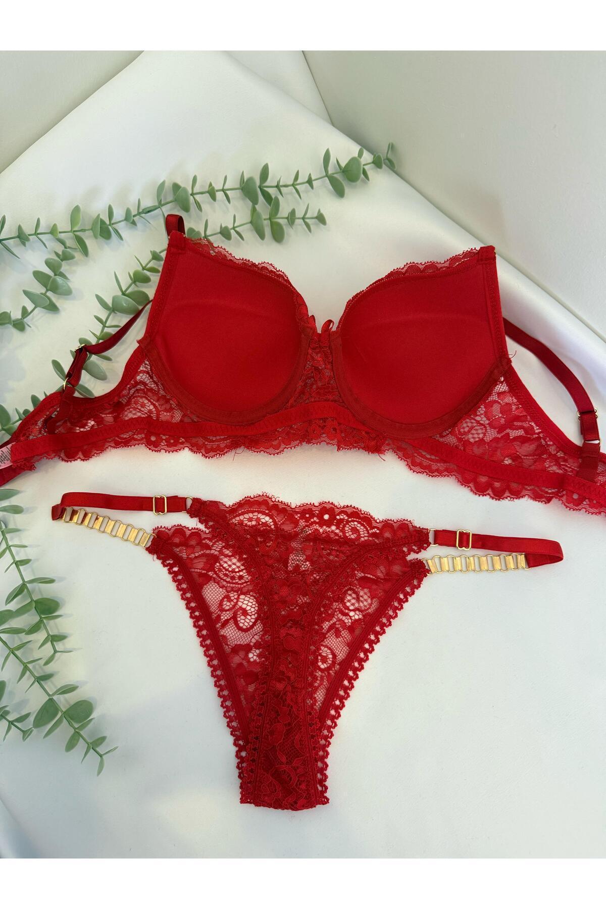 Lorinyo  Kadın Dantelli Yarı Destekli Şık Sütyen Ve Külot Takımı - Görsel 4