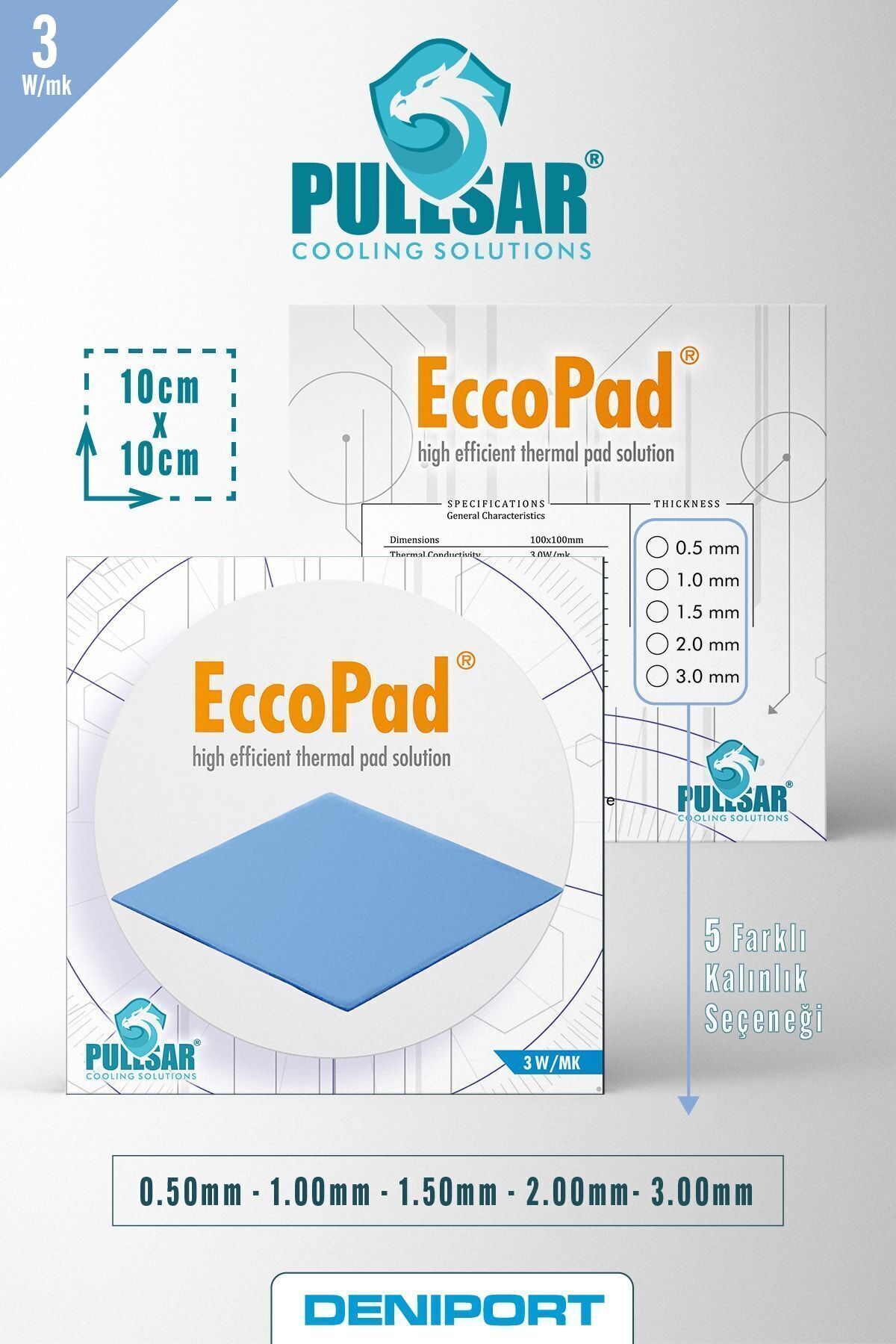 pullsar cooling solutions Eccopad - 100x100 Mm - 2,00 Mm - 3 W/m-k Iletkenlik Ile Güç Ve Verimlilik