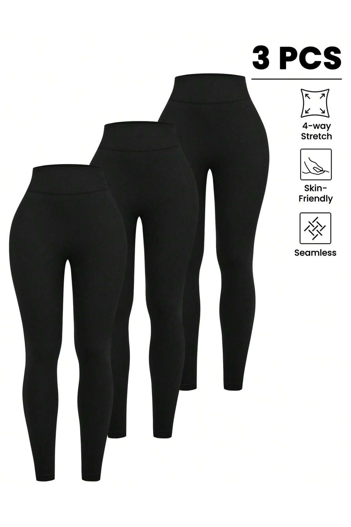 SPORTİVEA BÜYÜK BEDEN FİTİLLİ DİKİŞSİZ YÜKSEK BEL 3'LÜ KADIN TAYT