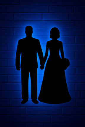 Joyvera Gelin Damat Duvar Dekorasyon Ürünü 37 X 25 X 3 (MDF MAVİ LED)