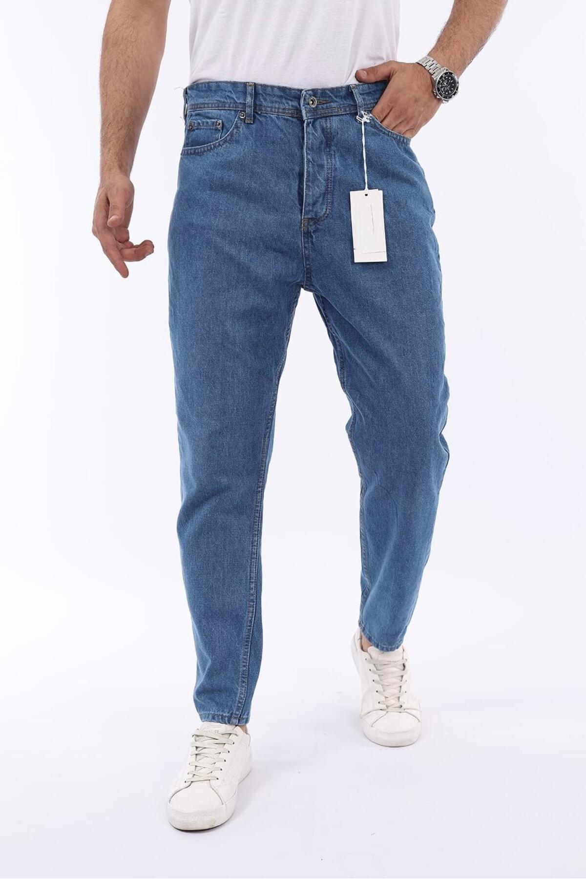 Fashion İstanbul  Erkek Boyfriend Jean Pantolon Rahat Kalıp Günlük Sokak Stili ORTA MAVİ Kot Pantalon