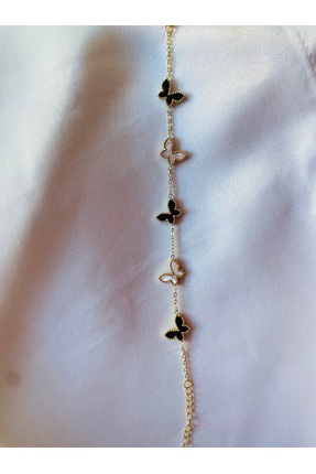 M&S Moon Shine Çelik Kelebek Figürlü Bileklik -siyah beyaz-