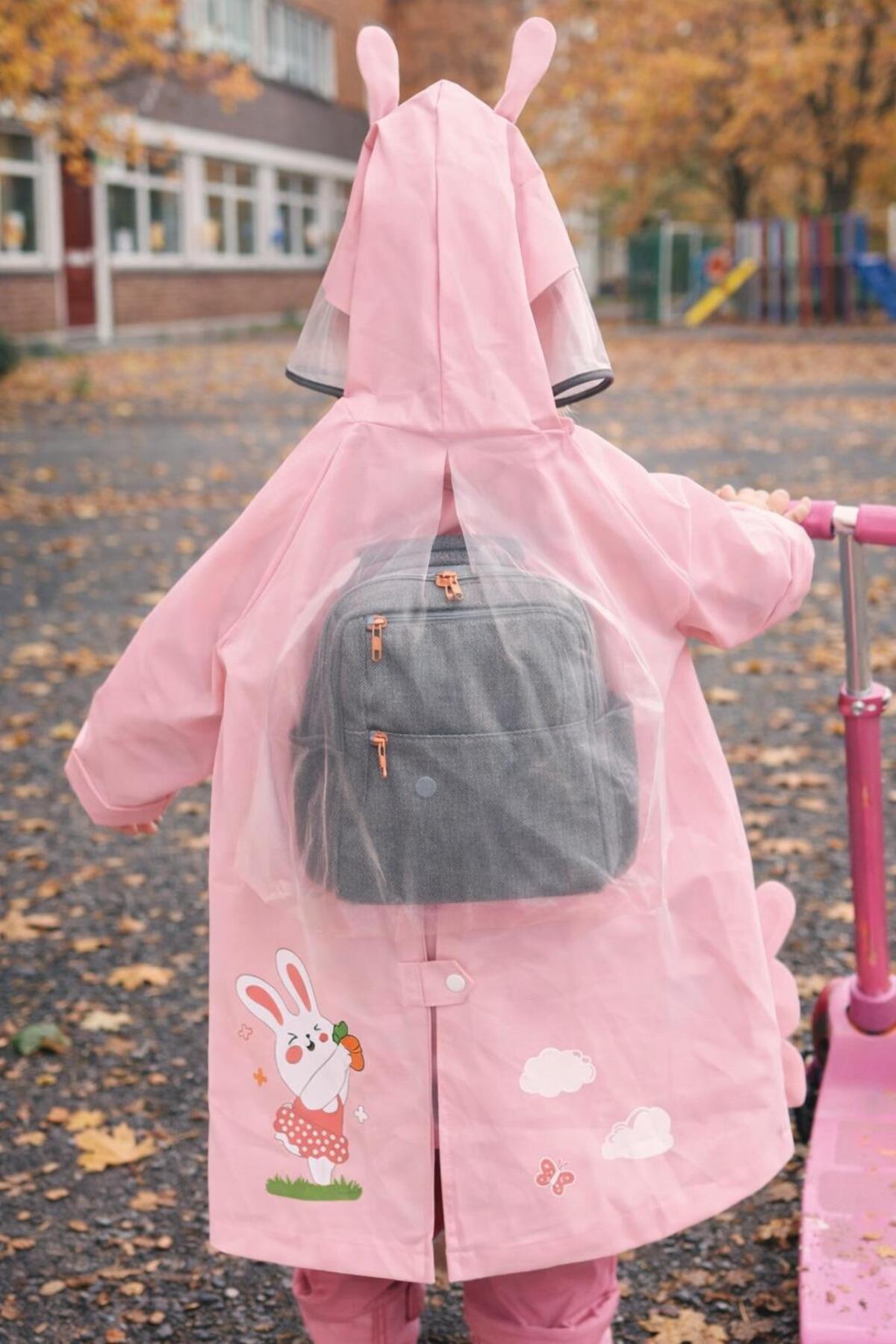 Katia & Bony  Kız Çocuk Tavşan Desenli Şapkalı Yağmurluk Pembe - Görsel 2