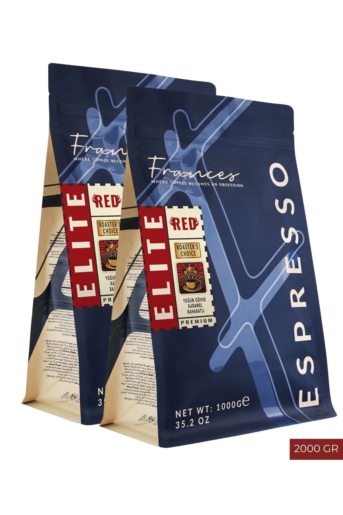 FRANCES %100 Arabica Elite Red | 2X1000 GR | Yüksek Yoğunluk-Yüksek Gövde