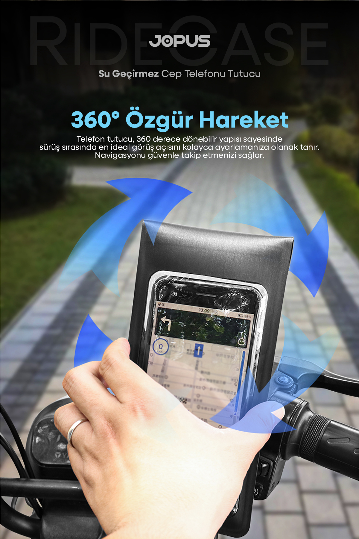 Jopus Su Geçirmez Kılıf Telefon Tutucu Motosiklet, Bisiklet, Scooter, ATV Uyumlu Gidon Bağlantılı JO-AT112