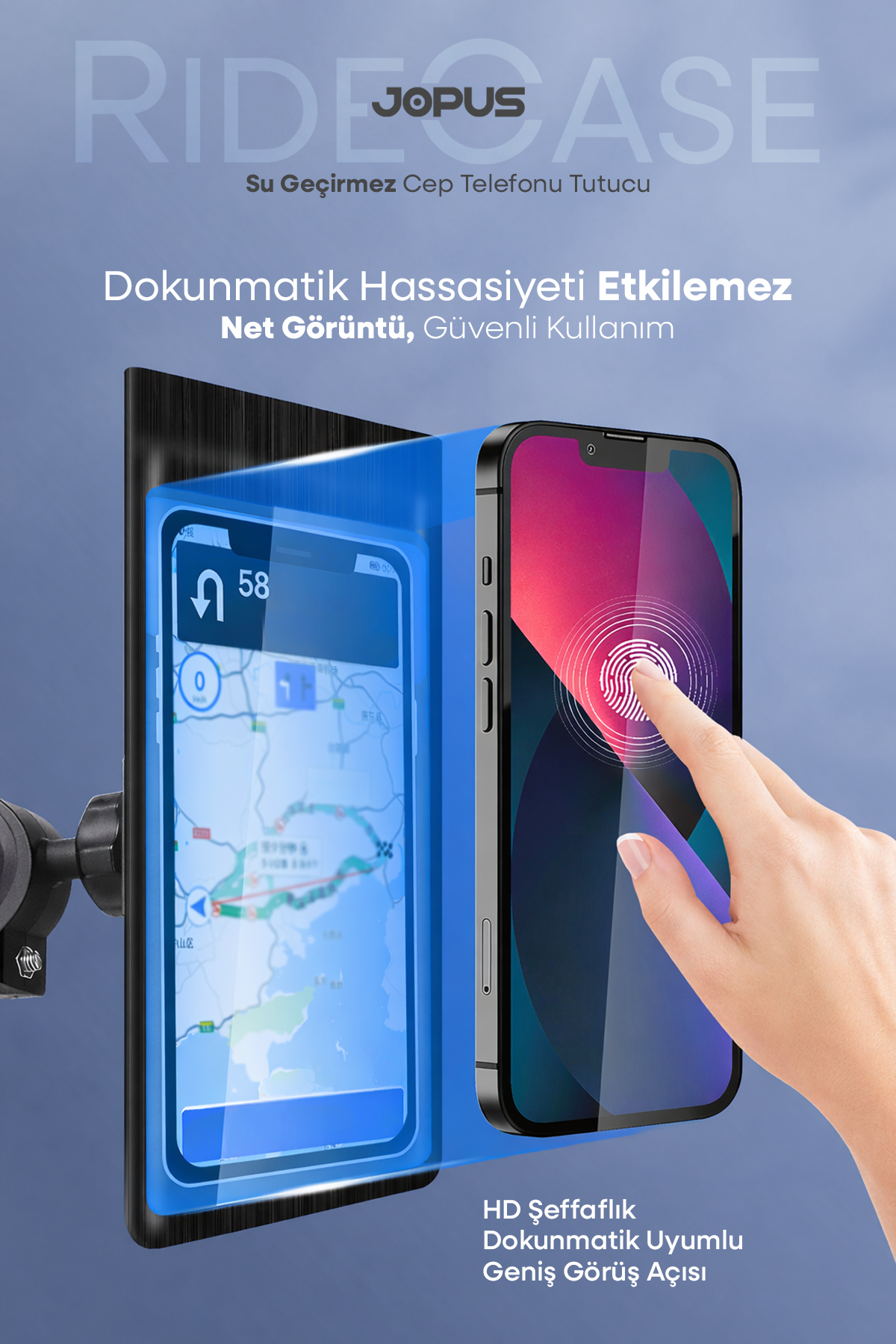 Jopus Su Geçirmez Kılıf Telefon Tutucu Motosiklet, Bisiklet, Scooter, ATV Uyumlu Gidon Bağlantılı JO-AT112