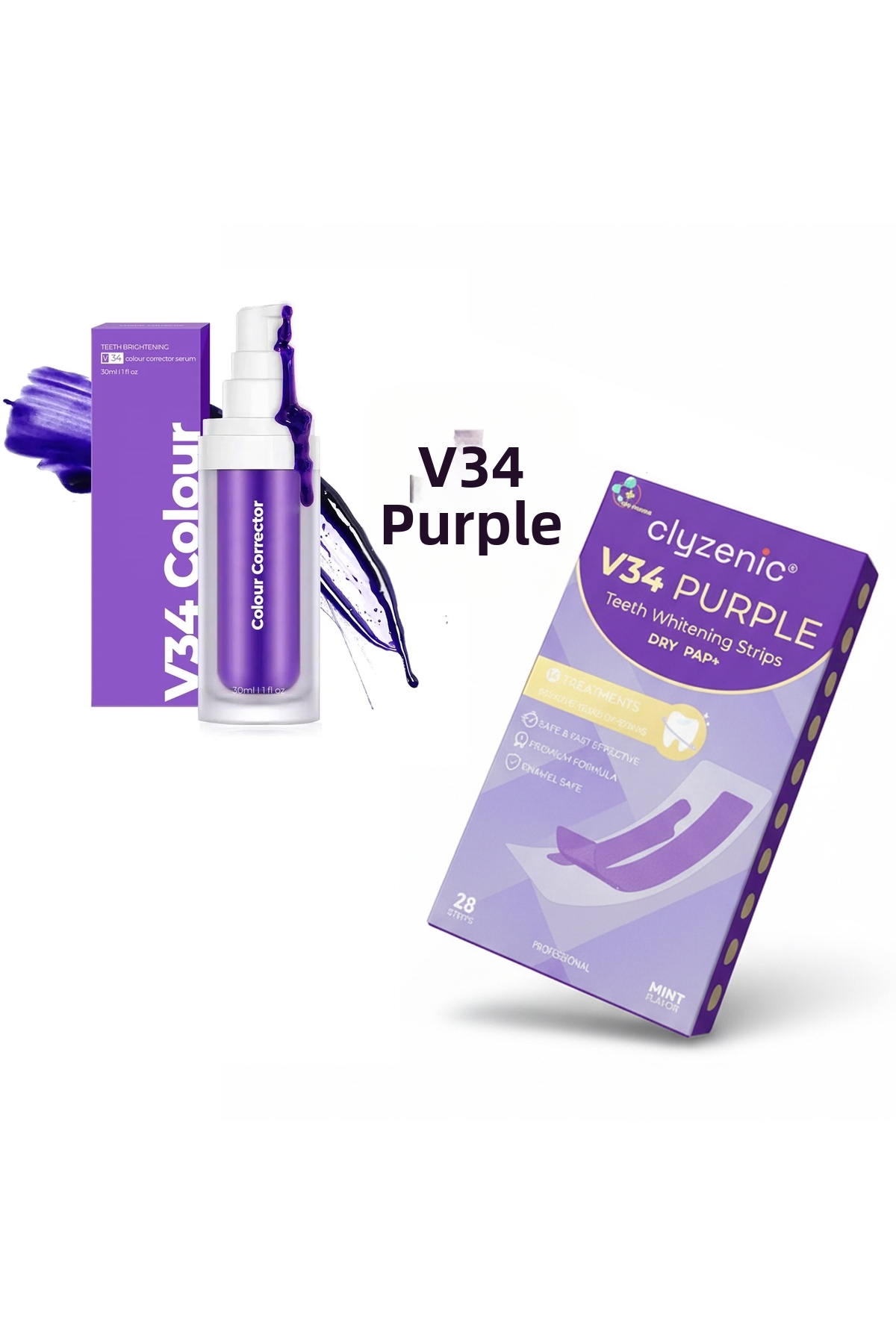 clyzenic Purple Teeth Whitening Kit Gel + Strips(2 Packs), Purple