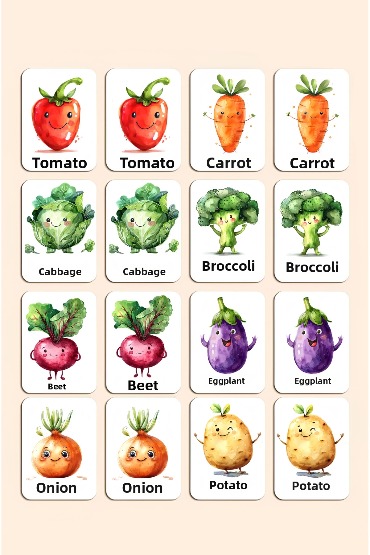 کارت‌های جورکردنی سبزیجات – بازی آموزشی حافظه و تمرکز