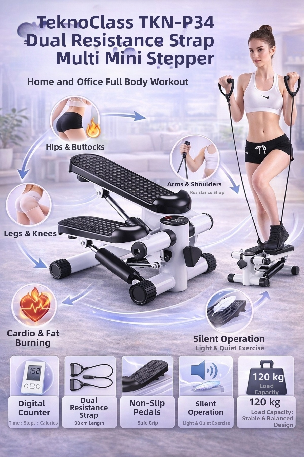 Canderel Aparat de exerciții cu rezistență dublă și curele, cu afișaj digital...