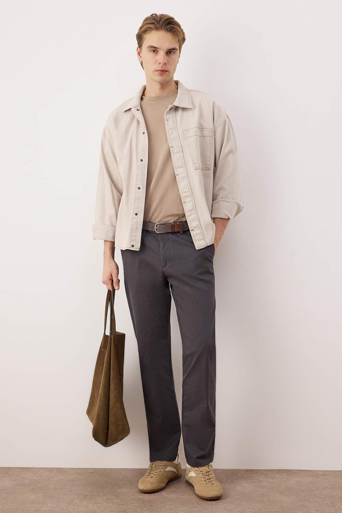 Trendyolmilla Man Koyu Gri Erkek Dar Paça/Slim Fit Mevsimlik %100 Pamuk Likralı Kumaş Pantolon TMNAW26PL00032