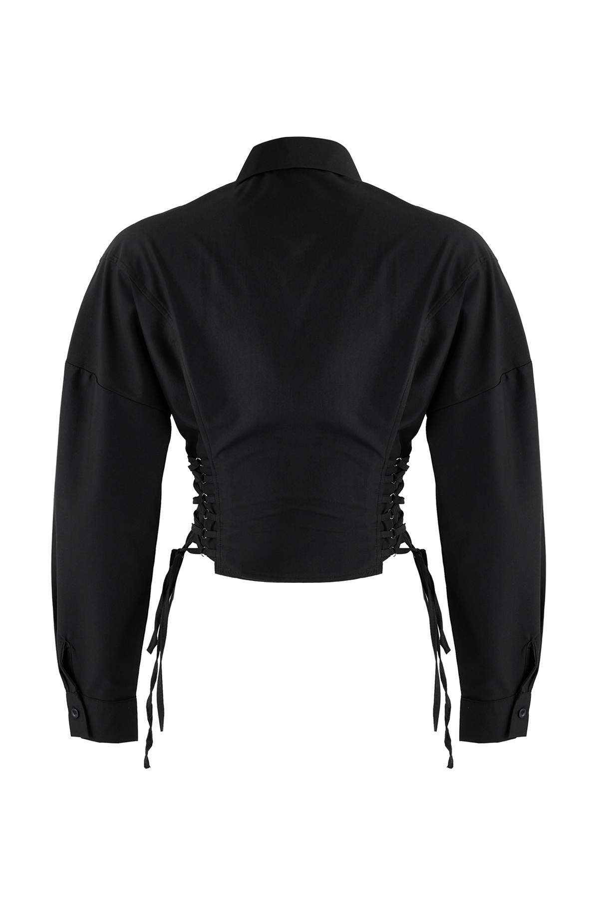 Trendyolmilla  Siyah Belden Bağcıklı Ayarlanabilir Şık/Gece Gömlek TPRAW26GO00001 - Görsel 3