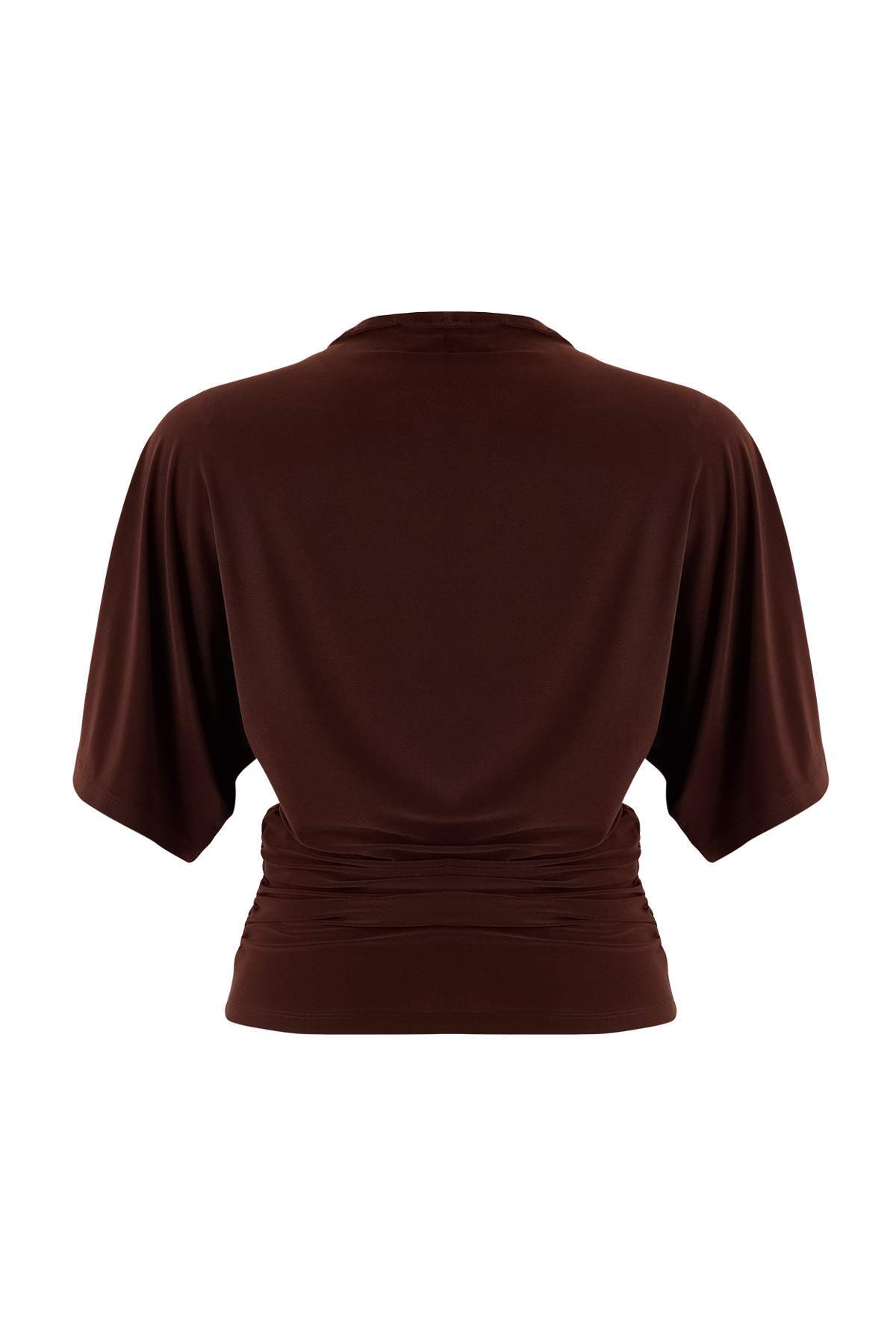 Trendyolmilla  Kahverengi Fitted/Vücuda Oturan Kayık Yaka Yarasa Kol Kısa Kollu Esnek Örme Bluz TWOSS26BZ00020 - Görsel 6