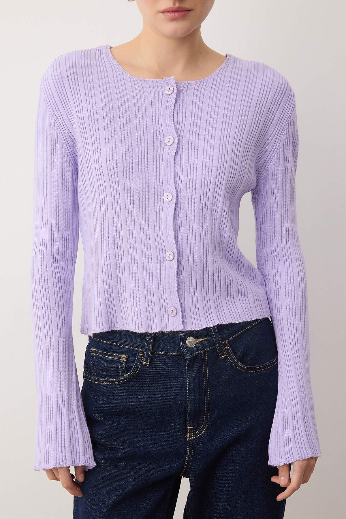 Trendyolmilla  Wardrobe Essentials Lila İspanyol Kol Triko Hırka TWOAW26HI00268 - Görsel 7