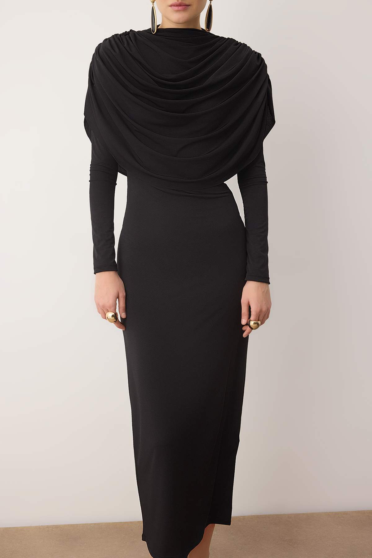 Trendyolmilla  Siyah Yaka Detaylı Örme Şık/Gece Elbisesi - Görsel 3