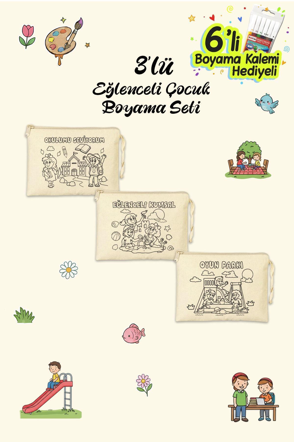 Çınar Bez Çanta 3 Adet Eğlenceli Aktiviteler Boyama Cüzdanları