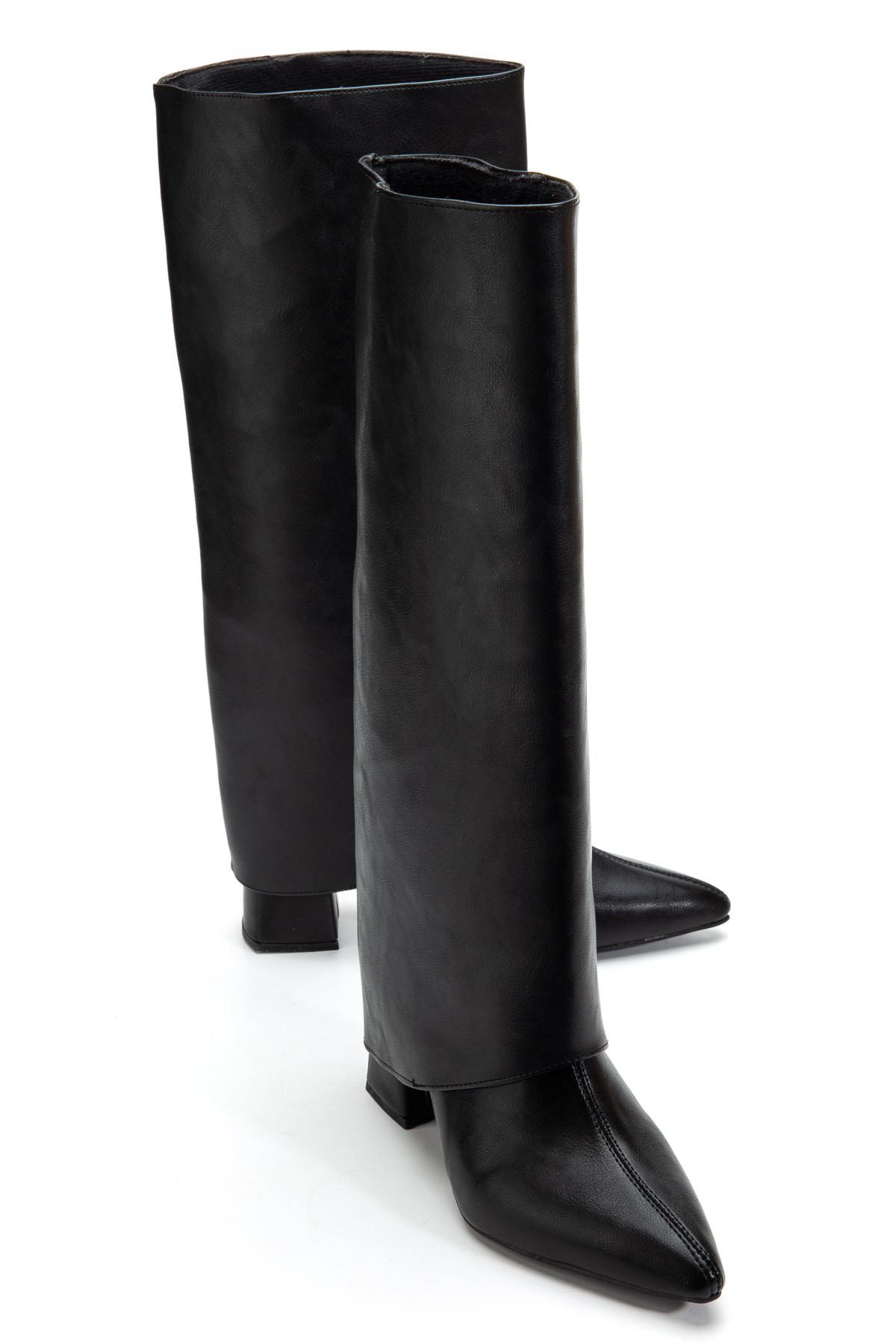 bakacstore  Kadın Takıp Çıkarılabilen Tozluk Detaylı Sivri burun Siyah Deri Çizme - Görsel 5