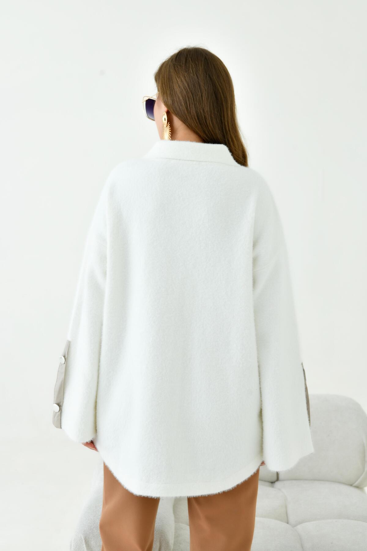 FTZ WOMEN  Kadın Deri Ve Düğme Detaylı Ceket Ekru 20758 - Görsel 7