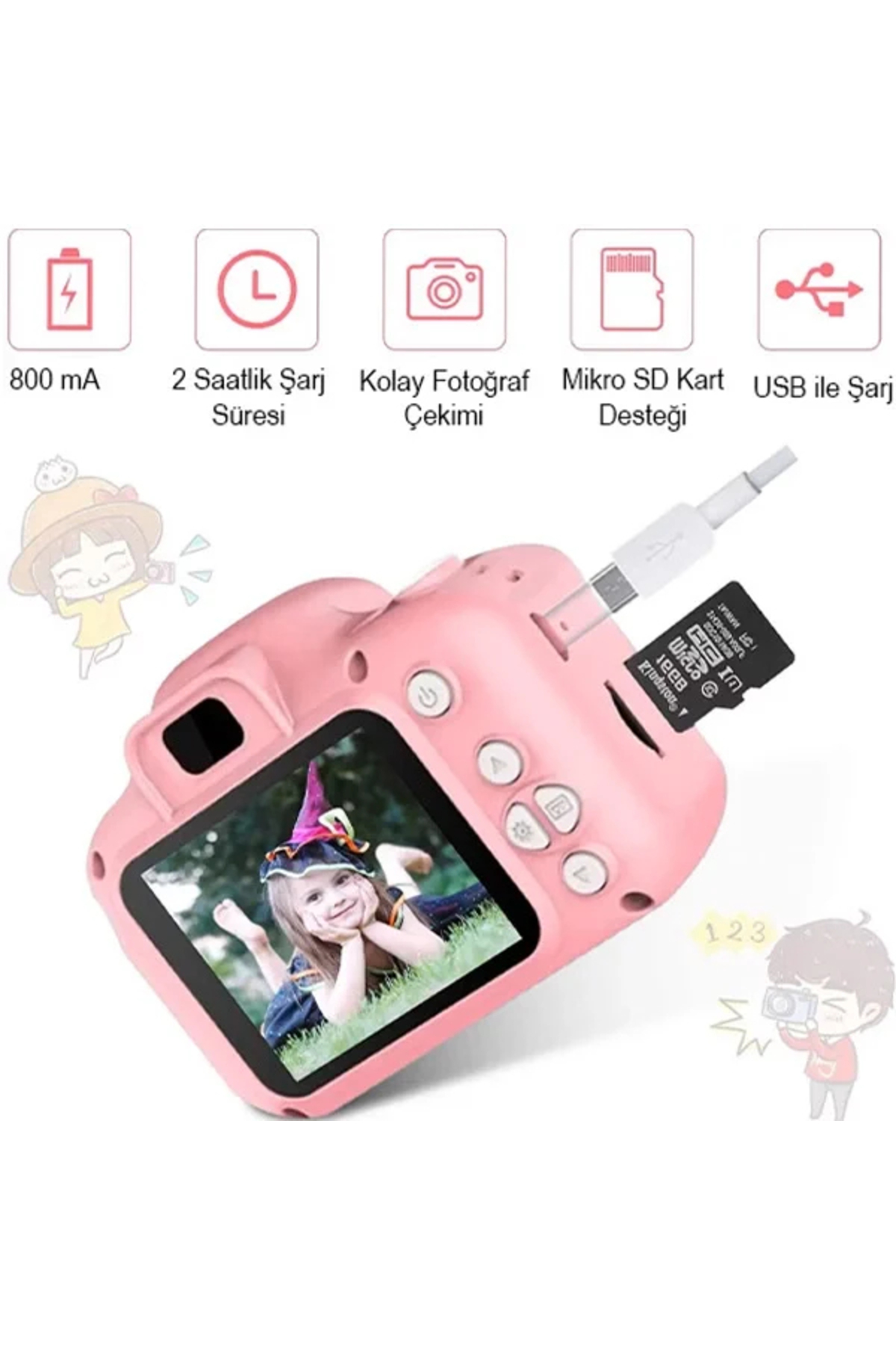 Yenimiyeni Cmr9 Çocuk Fotoğraf Makinesi 10870p Hd Pembe fotoğrafı 2 (önizleme)