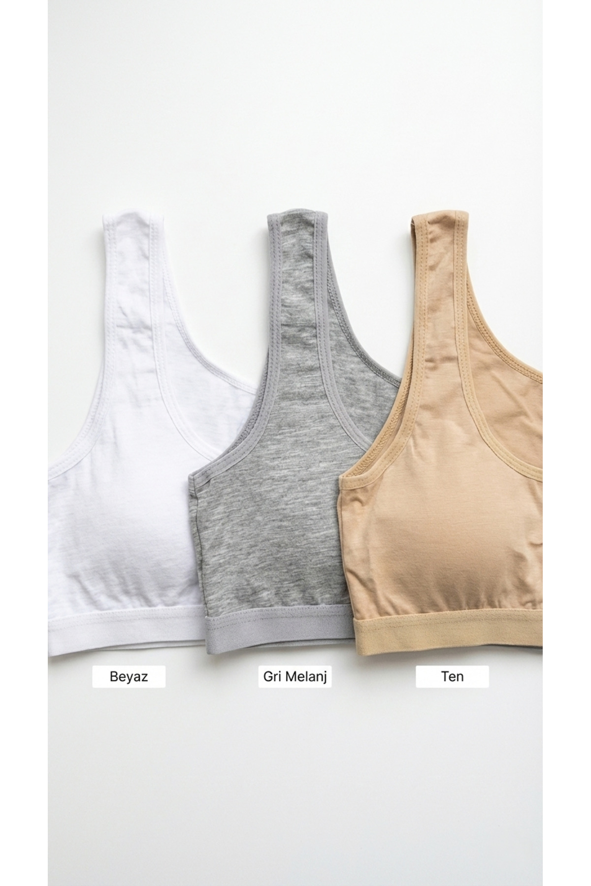 underwear bodyway Kadın Kalın Askılı Pamuklu Büstiyer 3’lü Paket – Beyaz, Gri Melanj, Ten Rengi
