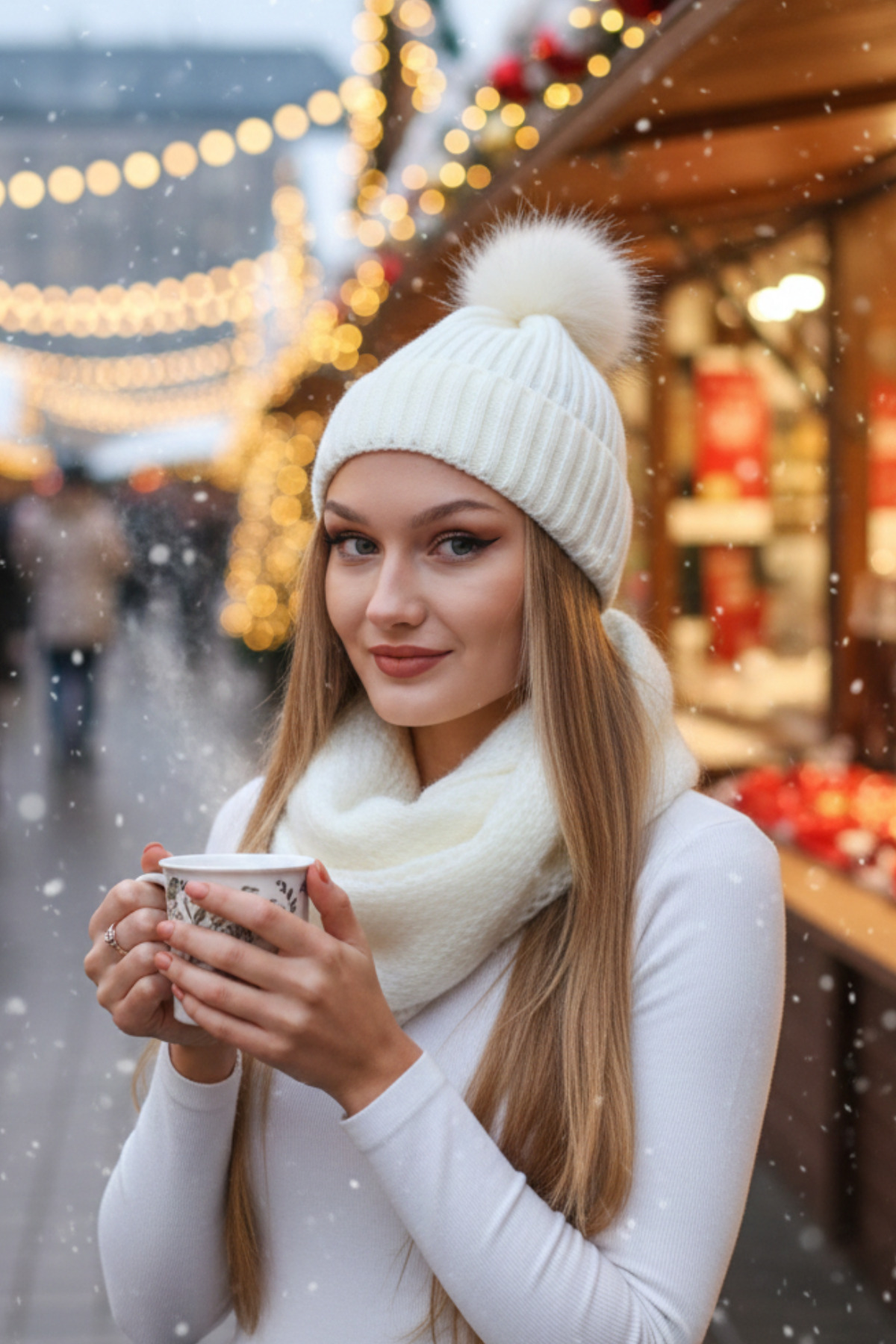 Ritagarcia  Kadın Ekru Triko Ponponlu Bere Ve Örgü Boyunluk Set - Görsel 4