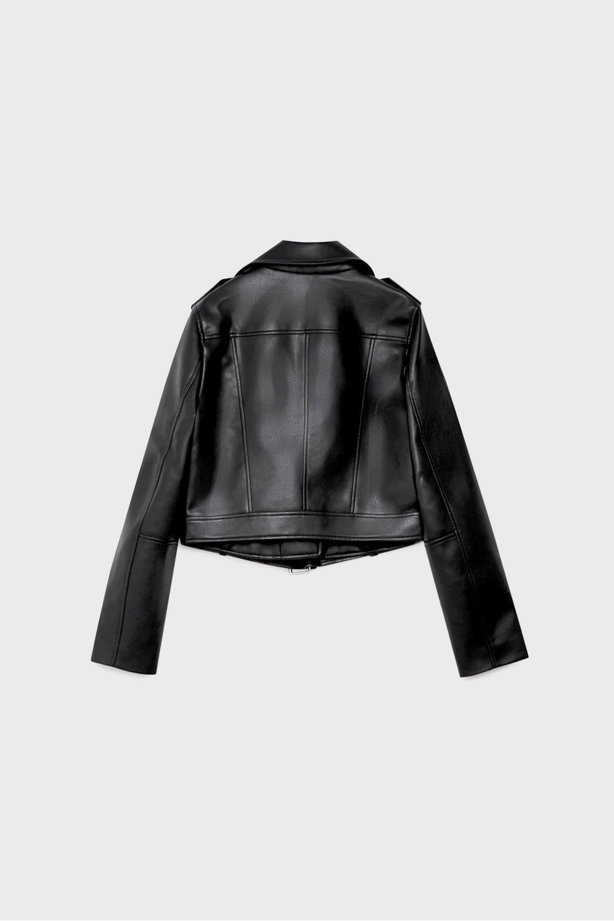 Stradivarius  Kemerli suni deri biker ceket - Görsel 7