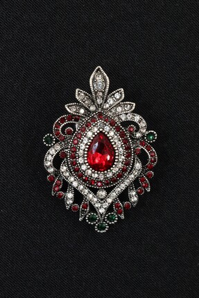KEEBA Sultanın gözyaşı yakut kırmızısı broş, Elmas kesim markazit taşlı gümüş...