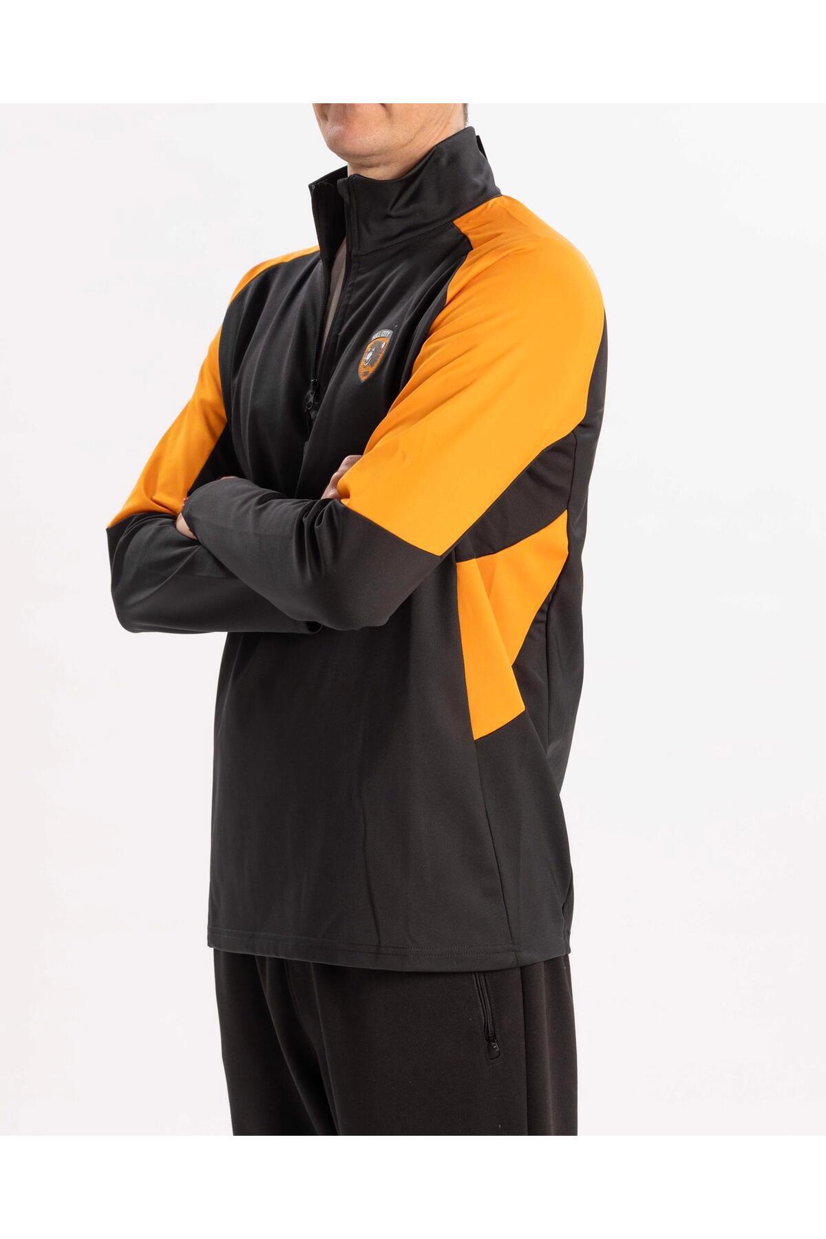 Hull City Logo 1/4 Zip Sweatshirt Erkek Siyah Sweatshirt görsel 3