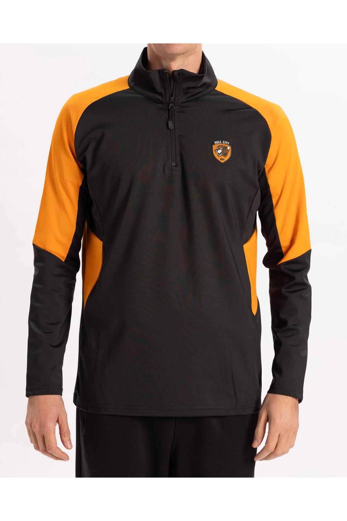Hull City Logo 1/4 Zip Sweatshirt Erkek Siyah Sweatshirt