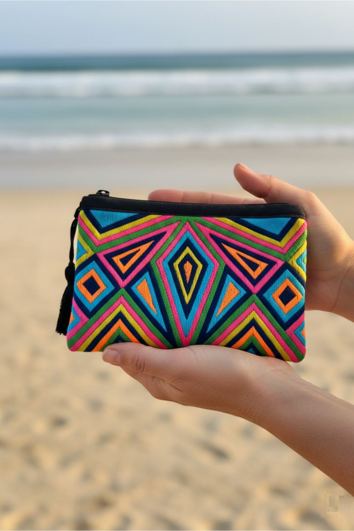 FANTASTIC  El Yapımı Renkli Otantik Tribal Desenli Mini Çanta Bozuk Para Anahtar Kartlık Cüzdan (14.5x10 cm) - Görsel 9