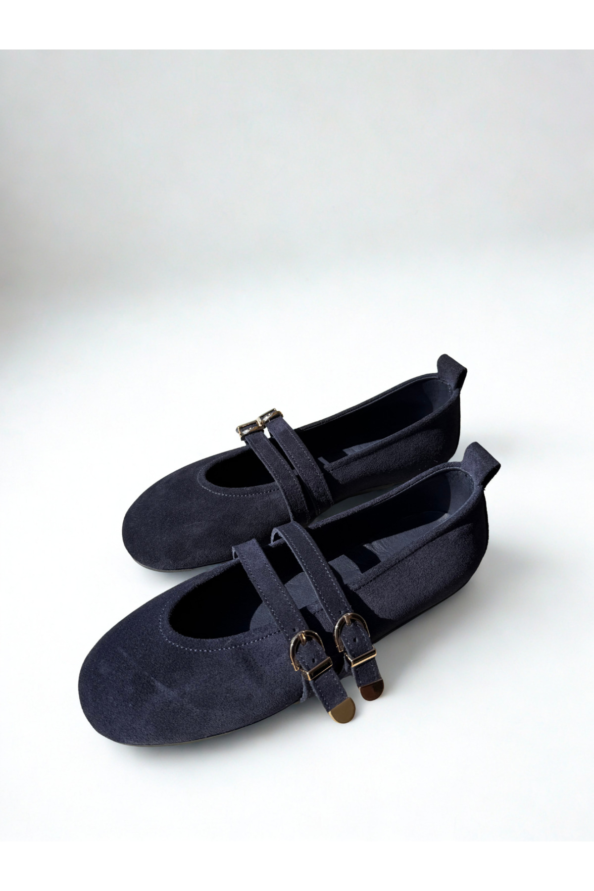 SALDA  Hakiki Deri Kadın Lacivert Süet Mary Jane Babet - El Yapımı Günlük Rahat Ayakkabı - Görsel 5